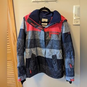 ROXY Jetty Blo Snow Jacket, Blue and Pink, Size Large